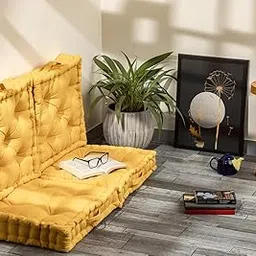 Floor Cushion Premium Hand-Plotted Reversible Cotton Floor Cushions | Polyester Fill | 100% Cotton Twill | Durable & Stylish (Mustard Yellow 40 x 40 x 8 cm (Pack of 4))-picture-19