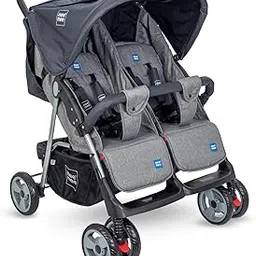 Mee Mee Twin Baby Stroller & Pram Easy Foldable with Adjustable Seating Positions | Age 0-2 yrs & Weight Upto 20 Kg Twins Buggy Stroller/Two Babies Pram/Kids/Infants (Grey) image 1