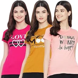 preneum Women's Regular Fit Cotton T-Shirt – Short Sleeve Graphic Tee – Casual & Stylish Printed Top (Pack of 3) (WTS$Parent-19(PK3))-picture-26