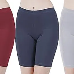 Cotton Lycra Tight Fit Stretchable Cycling Shorts Womens | Shorties for Active wear/Exercise/Workout/Yoga/Gym/Cycle/Running Maroon Navy Grey Combo Pack of 3-image-79