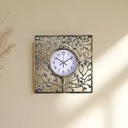 Art Street Bronze Vintage Tree Wall Clock Square Antique Design, Nature-Inspired Tree Motif Frame, Rust-Free, Lightweight Durable Plastic, Wall & Shelf Mountable, Decorative Clock Home Dcor 24x24 cm-picture-28