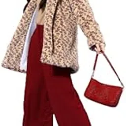 poshbery Pink-Beige Animal Print Faux Fur Trench Coat with Pocket Detail.-picture-1