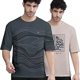 bullmer Trendy Front and Back Printed Oversized Round Neck T-Shirt for Men - Pack of 2-picture-13