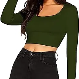 Women's Comfy Cotton Full Sleeves Tops Scoop Neck Crop Top Women image 1
