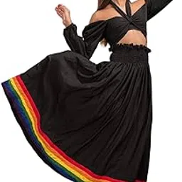 Vision by Ankita's Black Smocked Rainbow Skirt for Women with Slit-picture-11
