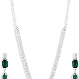 zaveri pearls Green Stones Dazzling Austrian Diamonds Bling Necklace & Earring Set For Women-ZPFK19166-picture-43