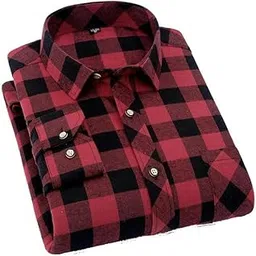 Long Sleeve Flannel Shirt, Men's Casual Plaid Shirt, Red-picture-55