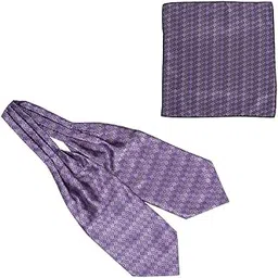 the tie hub Men's Ascot Geomatrical Purple Microfiber Cravat Tie and Pocket Square Combo Set-picture-18