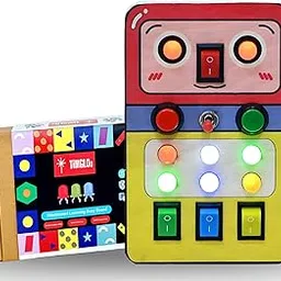 Timgloo Robomelon Montessori Busy Board – Wooden Robot-Themed Activity Board with 8 LED Lights, Switches & Gears – STEM Learning Toy for Toddlers Ages 1-6 – Eco-Friendly, Made in India image 1