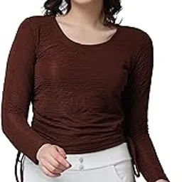 popwings Casual Self Design Regular Fit Polyester Full Sleeves Crop Tops for Women with Crush String-picture-48