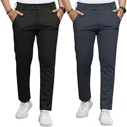 marmatia Men Fit Stretch Trousers with Side Pockets | 2-Button Closure | Soft Lycra Blend for Casual & Formal Use image 1