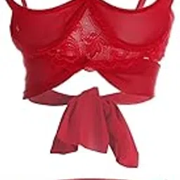 psychovest Sexy Lace Front Open Bra & Panty Lingerie Set for Women – Ribbon Closer, Hipster Bikini Baby Doll Style – Hot Night Dress for Honeymoon, Valentine Fantasy Look Red-picture-14