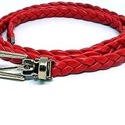 Women Red P.U Leather Braided Belt-image-7