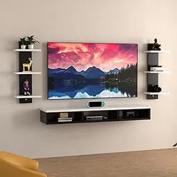 Work Wall Mount Tv Entertainment Unit/with Set Top Box Stand and Wall Shelf,Living Room 32 INCH TV Engineered Wood (32 INCH TV) (White Black)-picture-27