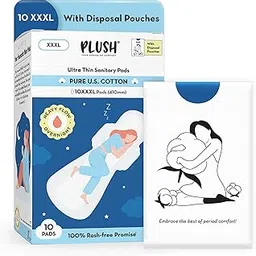 Plush Ultra-Thin 10 XXXL - 410mm Cotton Sanitary Pads For Women | Super Absorbent, Heavy Flow & Rash Free | Pure U.S. Cotton Sanitary Napkins With Free Disposable Pouch | Toxin & Fragrance-free-picture-10