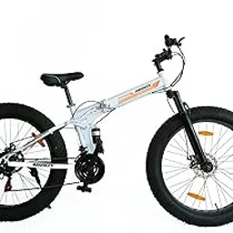 Mioox Fat Tyre Folding Cycles Bicycle Dual Suspension Fat Mountain Bike With 26X4 Inch Wheels And With 21 Speed Gears 26 T Fat Tyre Cycle (21 Shimano Gear) For Unisex Adults (White), 18 Inches-image-37