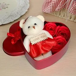 JMKCRAFTS Valentine Day Gift for Wife Husband Girlfriend Boyfriend Girls Boys - Valentines Special Artificial Rose with Teddy Soft Toy Set Birthday Gifts in heartbox Girls- Box Flower Medium-image-16