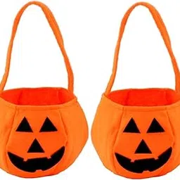 Rozi Decoration Pumpkin Basket for Halloween Set of 2 Pcs | Cat Halloween Decoration | Candy Basket image 1