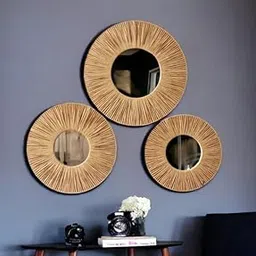 Moon DAZZLE Decorative Wall Mirrors, Set of 3, Rattan Style, 38 cm Diameter-picture-20