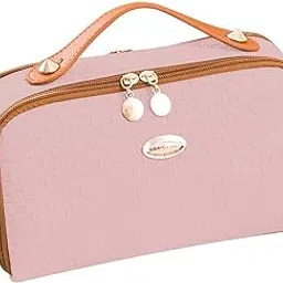 JRM Women’s Large Capacity Cosmetic Travel Bag – Waterproof Leather Makeup Organizer with Wide Opening, Dividers with Handle (Double Zipper, Pink)-image-5