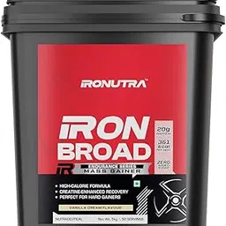 Iron Broad Mass Gainer Vanilla Cream | Endurance Series | 361 kcal & 20g Protein Per Serving | High-Calorie Formula | Creatine-Enhanced | No Added Sugar | 5 kg | 50 Servings-picture-44