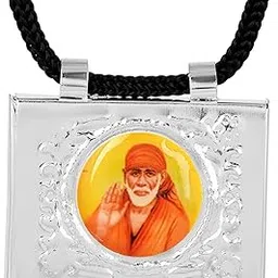 morir Silver Layer Covered Rectangle Shape Dual Side Shirdi SaiBaba(साईबाबा) and OM Black Satin Silk Dori Tabeez Taveez Taviz Tabiz Pendant Locket Spiritual Jewelry for Men/Women-picture-24