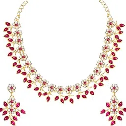 Crystal Necklace Jewellery Set with Earrings | Best Suited for Party, Wedding, and Festive Occasions for Women-image-83