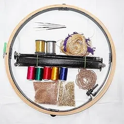 Vradah Aari/Maggam/Tambour Work Stand 18Inch with 18Inch Wooden Hoop with 15Items Embroidery Materials Kit (Beginners Kit) Pack of 15Items-picture-57