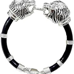 ™ 925 Sterling Silver Black Rubber Lion Head Bracelet for Men & Boys-image-4