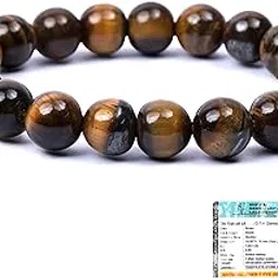 Natural Tiger Eye Bracelet |Certificate of Authenticity | 100% Natural | Confidence, Protector, Will Power | Stretchable | Tiger Eye Round Beads Crystal Stone Bracelet | Gift For Men & Women-image-0