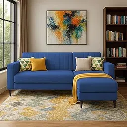 GRAPEWOOD Wayne RHS 4 Seater L Shape Sofa Set for Living Room (Blue Colour) Premium Fabric Sofa Set for Living Room-picture-49