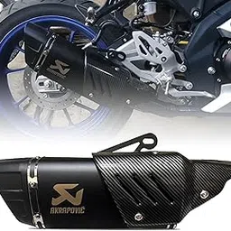OBEROI'S TRADERS Universal Akrapovic Racing Sports Silencer/Exhaust Muffler Pipe with Carbon Fiber Plate Slip-on Exhaust System for Motorcycle and Scooties (BLACK)-image-0