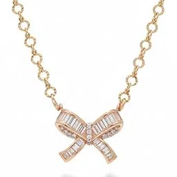 Rose Gold Crystal Bow Pendant Necklace, Chain for Women, Fashion Jewellery-picture-39