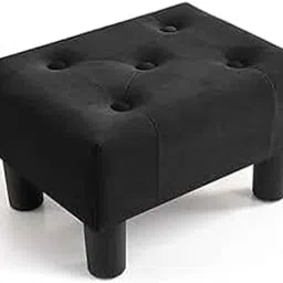 PLATINUM WOOD CRAFT Small Footrest Stool Velvet Fabric Pouf with Padded Seat for Living Room Bedroom.(Black)-picture-14