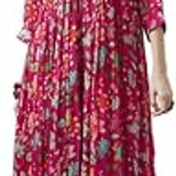 soch Womens Fuchsia Chinon Floral Print Gathered Dress with Mirror Work-picture-57