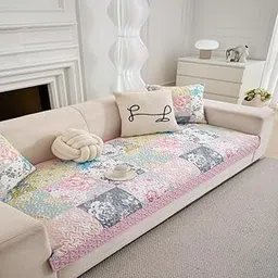 HOMETHREADS Innovative European Premium Style Anti Slip Cotton Sofa Cover Mat with PVC Backing for Non-Slip Comfort (Pink, 3 Seater | 70x180cm)-picture-12