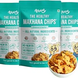Troovy Healthy Makhana Chips | Tasty & High Protein Snacks | No Palm Oil, Cholesterol or Trans Fats, No Junk & Chemicals | Made with Real Makhana | Cheese & Herb Flavoured | 3 packs X 60 grams-image-0