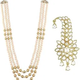 i jewels Gold Plated Multistrand Pearl Necklace with Safa Kalangi Brooch for Groom (MLP36FL-SM53W)-picture-30