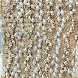 SYNC Golden offwhite pearls Tassel lace border Latkan hanging,fringe beads lace jhallar Laces and Border Material zhallar Dresses,blouse,dupatta,sari,choli,chunni,Sarees,Lehenga,Suits,curtains,9 meter cream pearl lace border-image-5