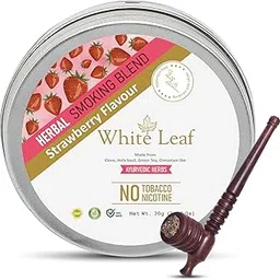 White Leaf Tobacco & Nicotine Free Smoking Mixture With 100% Strawberry Flavour Herbal Smoking Blend (makes 40 rolls) Tobacco Alternatives, Herbal Smoking Mix 1 Pack 30gm With Wooden Circular Pipe-picture-33