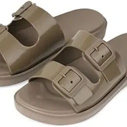 indifeet Flat Buckle Sliders For Women Stylish Footwear Belt Sandals Womens Comfortable Beach Open Toe Foot Wear New Latest Girls Rubber Flats Double Strap Slides Slippers Rainy Sandal For Ladies-picture-58