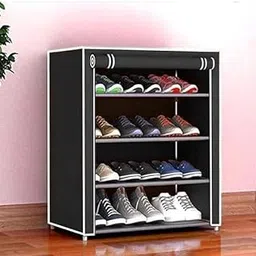 DECOR DESTINY Plastic Shoe Stand(Black & White, 4 Shelves, DIY(Do-It-Yourself))-image-84