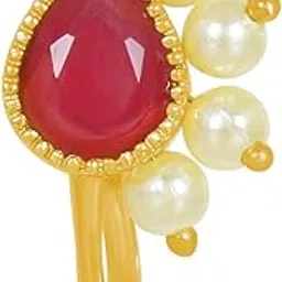 gargish Traditional Rose Gold Red Kundan Nose Ring with Gemstone Earrings, Alloy Nath,Nose Pin,For Women Girls-picture-25