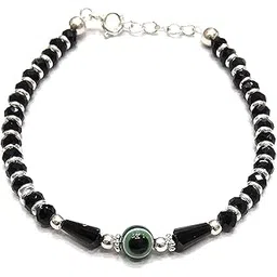 black silver BIS Hallmarked 925 Pure Silver Black Crystals Nazariya Bracelet With Green Evil Eye for Girls & Women-picture-32