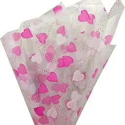 3A Featuretail 20 In x 25 In Heart Design Printed Cellophane Sheets For Gift Wrap, Baskets Hampers, Flowers Wrapping (Cellophane,Pack of 25) (Pink)-picture-13