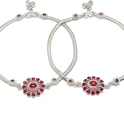 zeneme Minimal SilverToned Cubic Zirconia Studded Floral Charm Anklet For Girls and Women | Stylish Payal for Women & Girls-picture-47