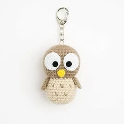 tinyhugs Crochet Keychain: Mini Owl Compact Size (2.5") Brown | Premium Yarn | Empowering Artisans | Fashion Accessory | Bag Charm, Plushie, Zipper Pull, Desk Decor, Mini Wall Hanging image 1