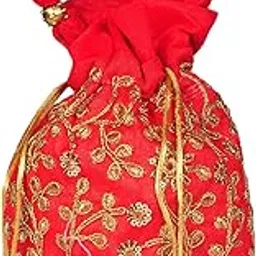 Raw Silk Floral Ethnic Rajasthani Multicolor Embroidered Potli Bag Handbag, Wristlets, Clutch for Women, Girls with Handmade Perfect Gifts-image-70