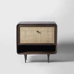 THE GILETEEN Bedroom Wooden Bedside Table, Modern Ultra-Thin Rattan Bedroom Bedside Table, Living Room Furniture with Brass Handles, Open Storage Compartment,-picture-27