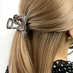 Fezzalo 2 Pcs medium Hair clips of Premium Silver Metal and shining Rhine stone in Butterfly shape Hair Claw Clip/for Women Girl Hair Claw (Silver) Pack of 2-picture-10